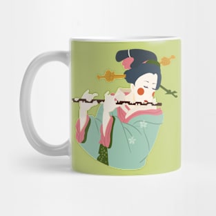 Art Deco Japanese Woman playing the flute illustration Mug